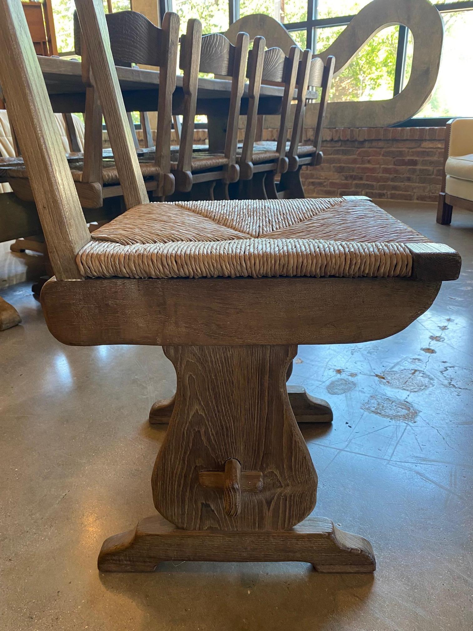 Set of 12 Oak and Rush Dining Chairs, France, 1950's 2