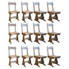 Set of 12 Oak and Rush Dining Chairs, France, 1950's