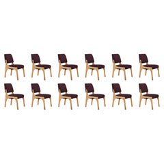 Set of 12 oak burgundy bouclé armless Arches II dining chair by InsidherLand