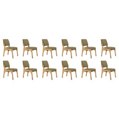 Set of 12 oak fern green bouclé armless Arches II dining chair by InsidherLand