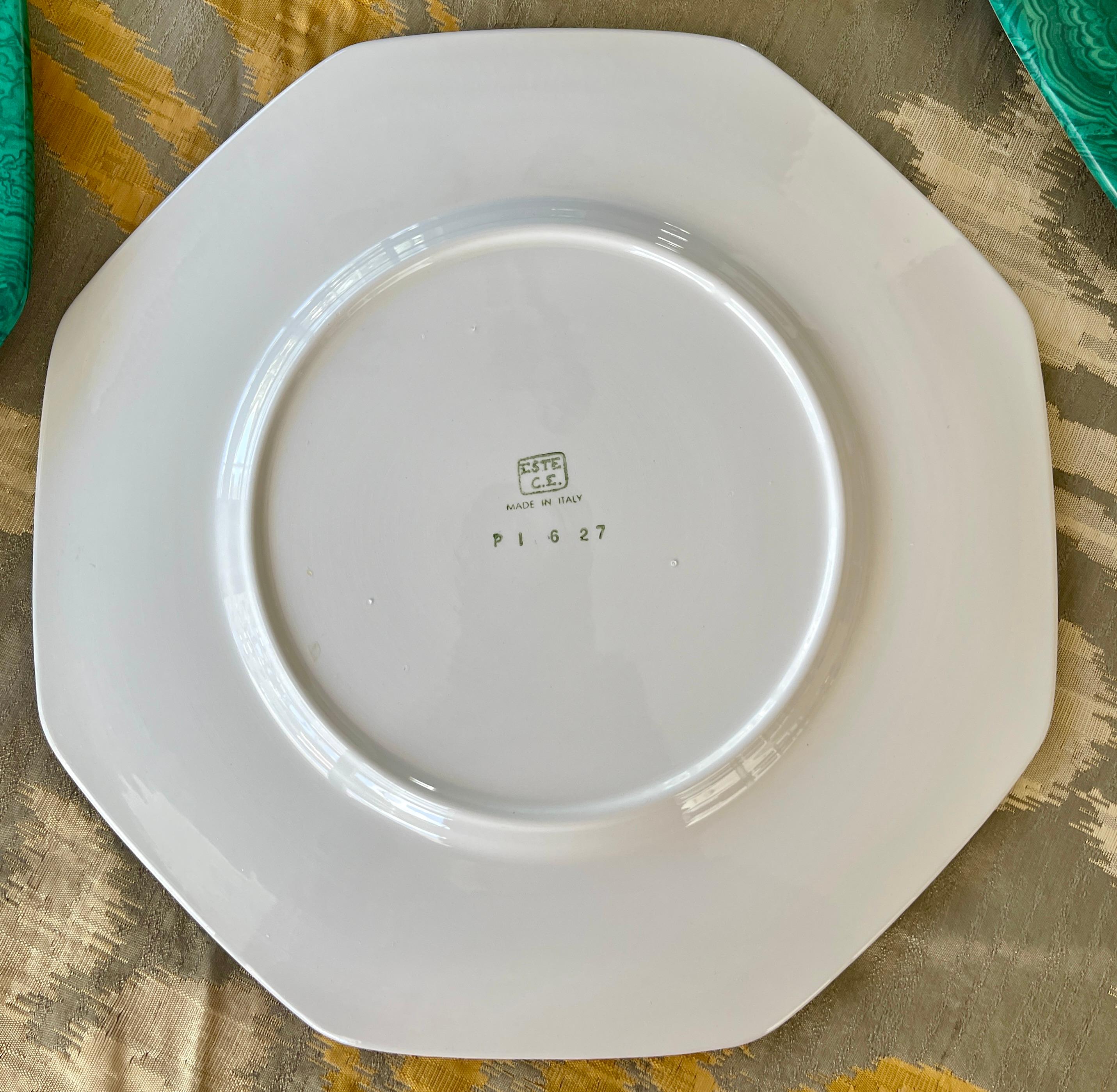 Malachite Porcelain Octagon Plates, Italy, Set of 12 6
