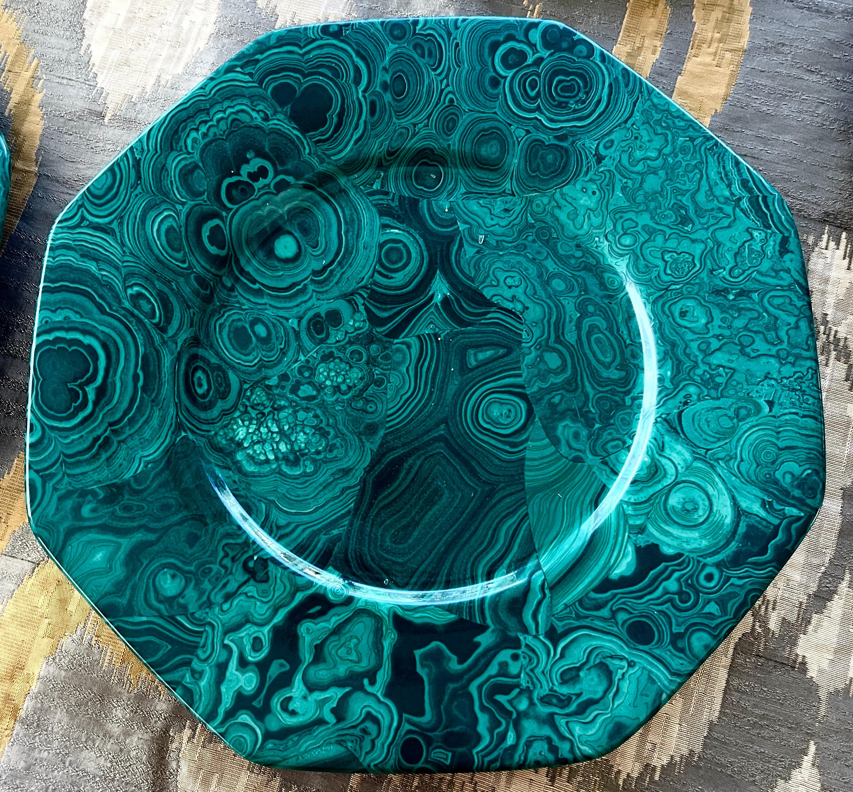 Hand-Crafted Malachite Porcelain Octagon Plates, Italy, Set of 12
