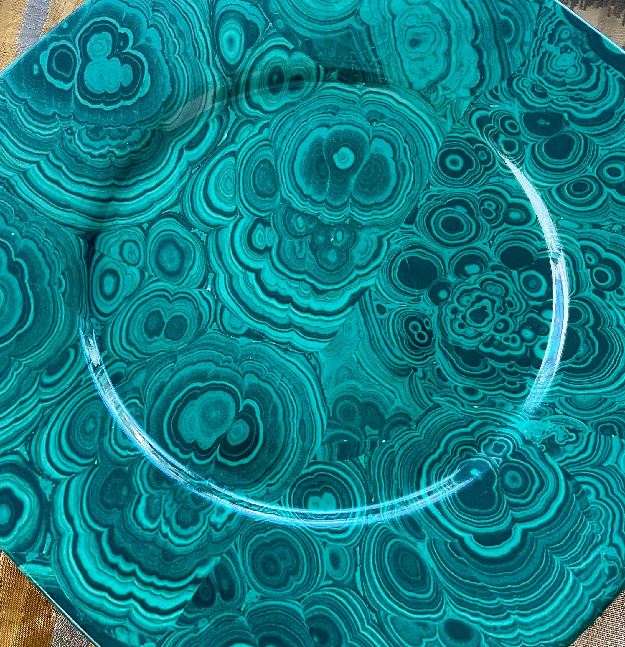 Malachite Porcelain Octagon Plates, Italy, Set of 12 In Good Condition In West Palm Beach, FL