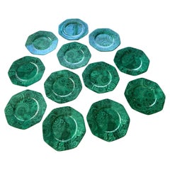 Malachite Porcelain Octagon Plates, Italy, Set of 12