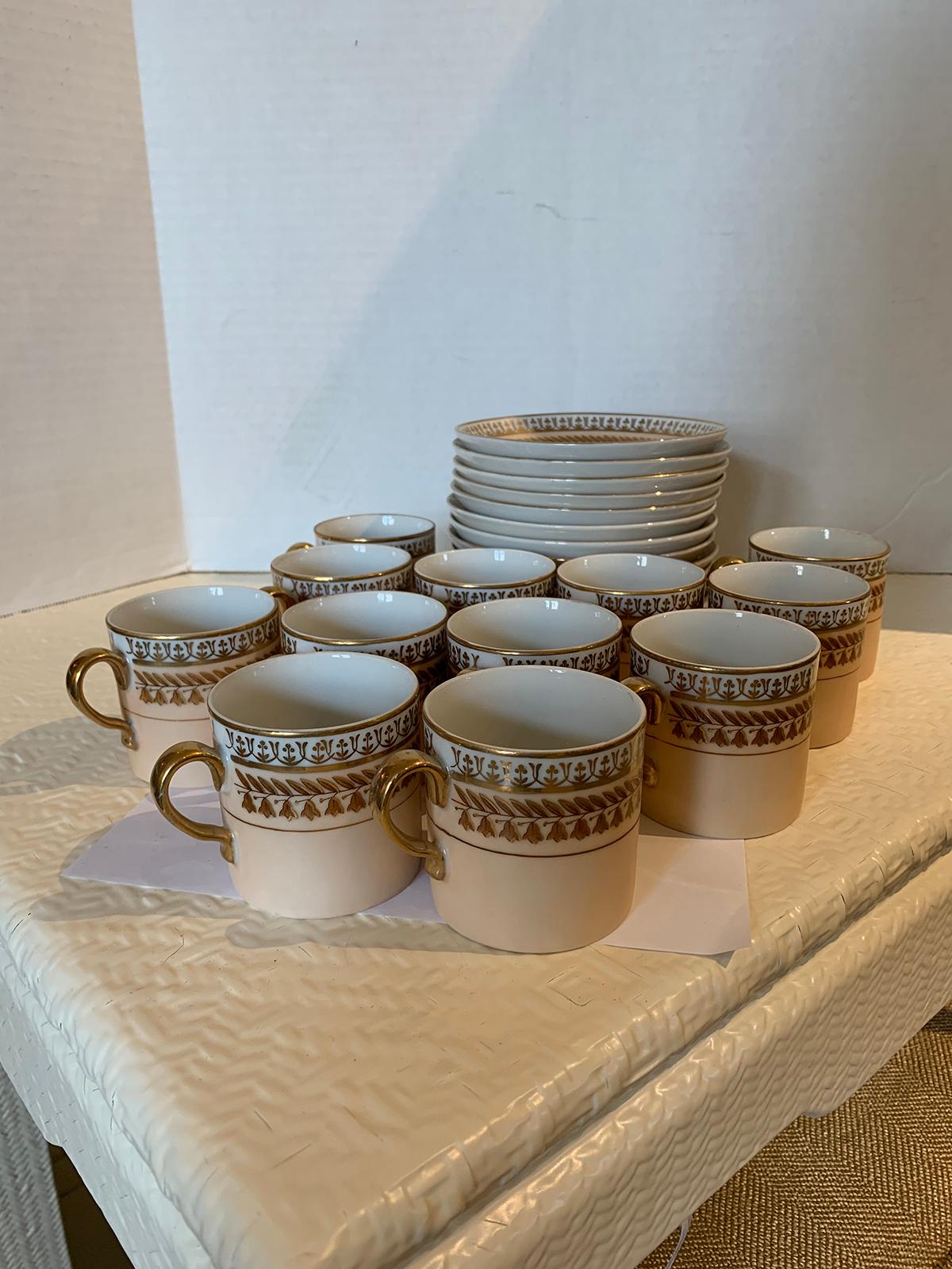 Set of 12 Old Paris Demitasse Cups & Saucers, Marked, Possibly Limoges Porcelain In Good Condition In Atlanta, GA