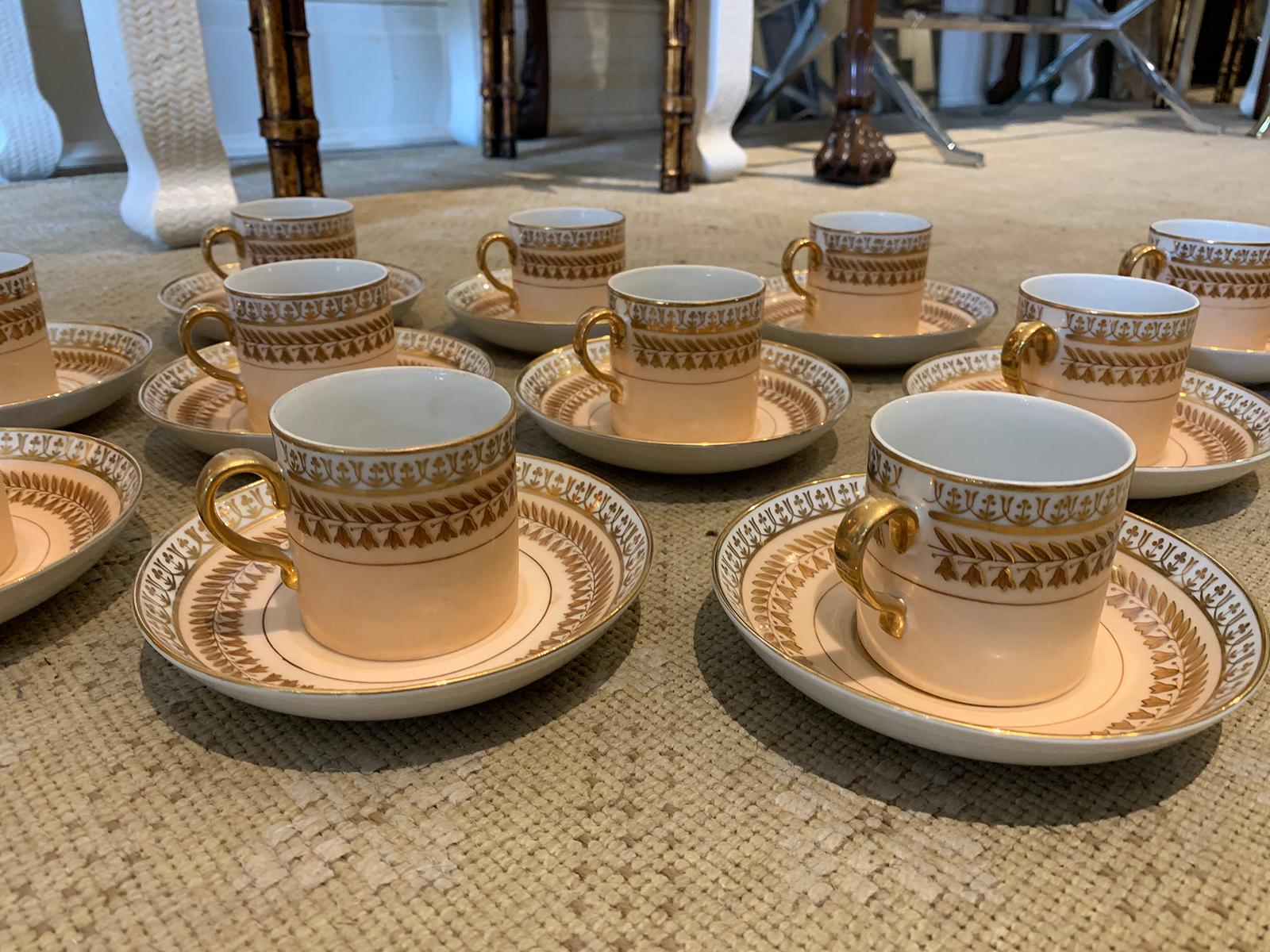 Set of 12 Old Paris Demitasse Cups & Saucers, Marked, Possibly Limoges Porcelain 1