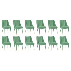 Set of 12 Organic turquoise velvet brass Figueroa dining chair by InsidherLand