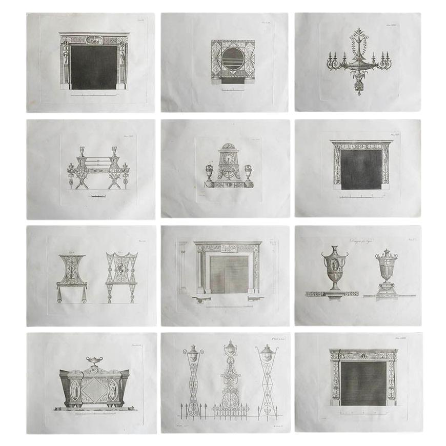 Set of 12 Original Antique Adam Style Architectural Prints. C. 1816