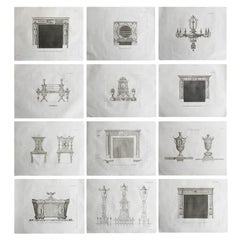 Conjunto de 12 grabados arquitectónicos antiguos originales de estilo Adán. C. 1816