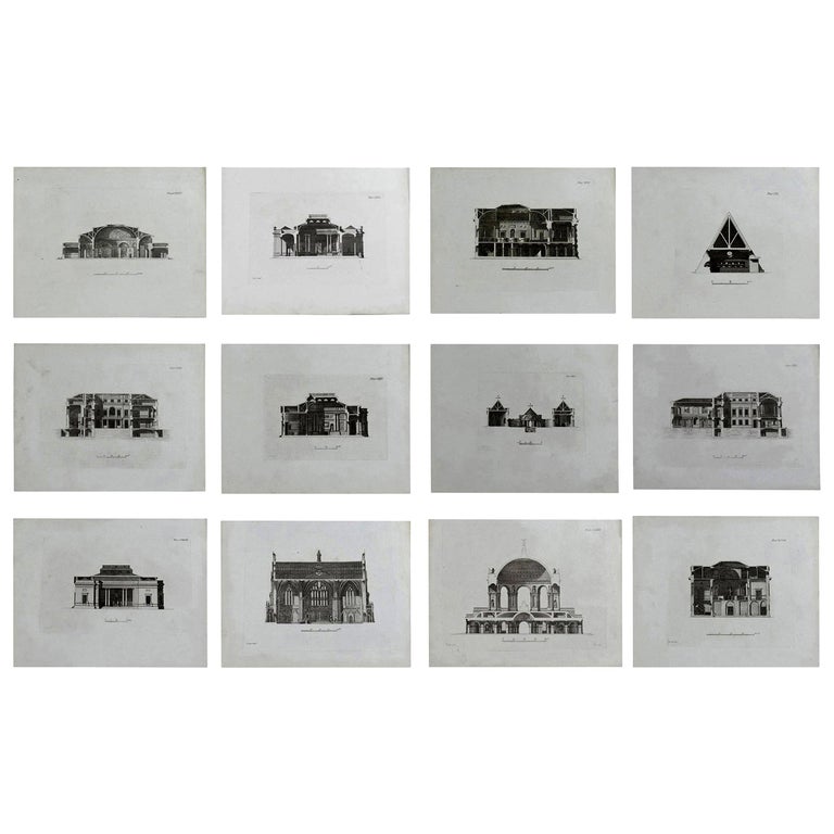 Set of 12 Original Antique Architectural Prints, A.G. Cook, circa 1820 ...