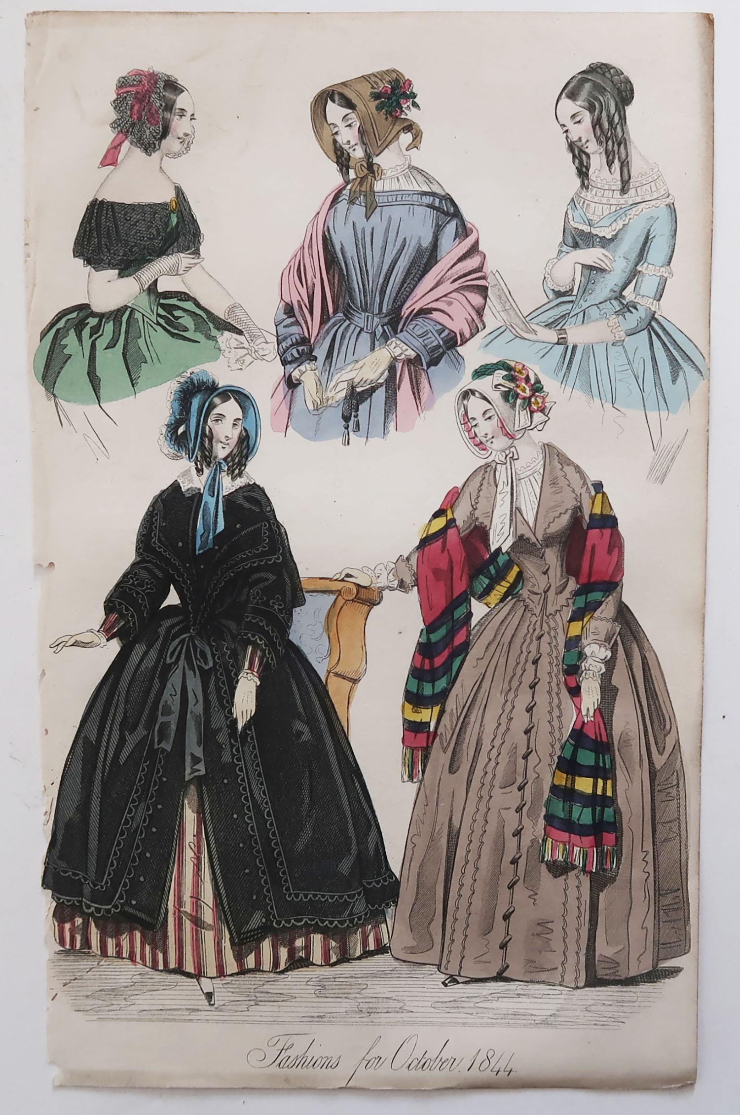 Victorian Set of 12 Original Antique Fashion Prints, circa 1840