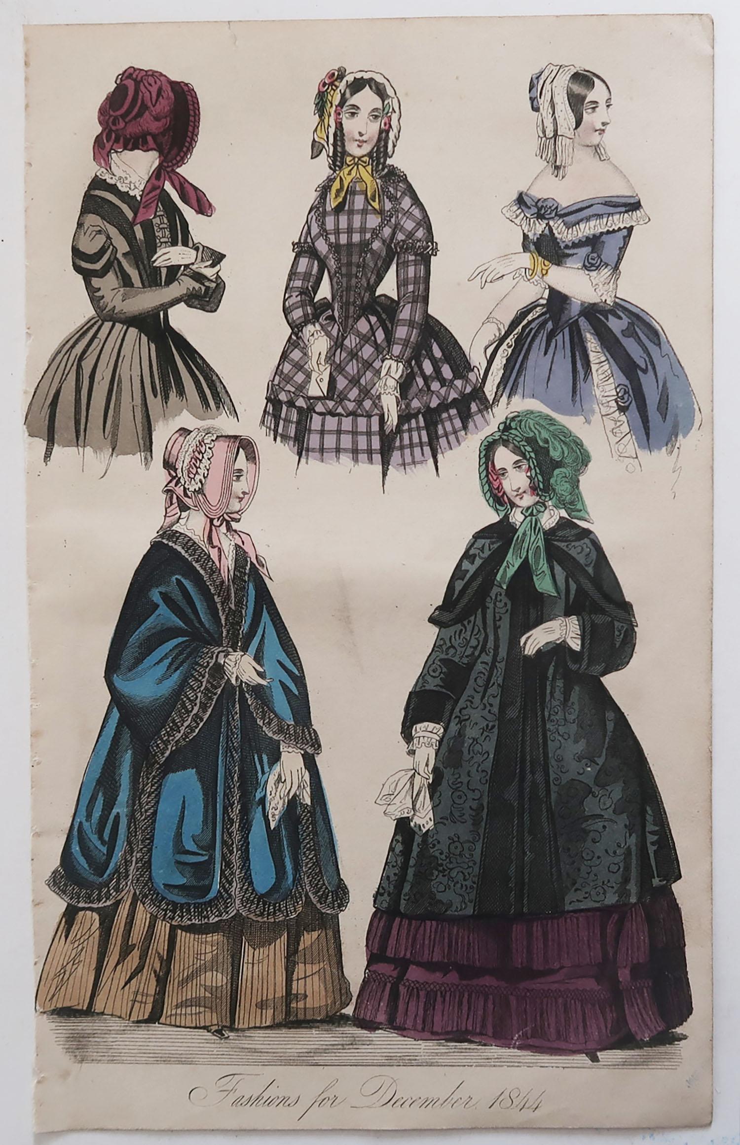 English Set of 12 Original Antique Fashion Prints, circa 1840