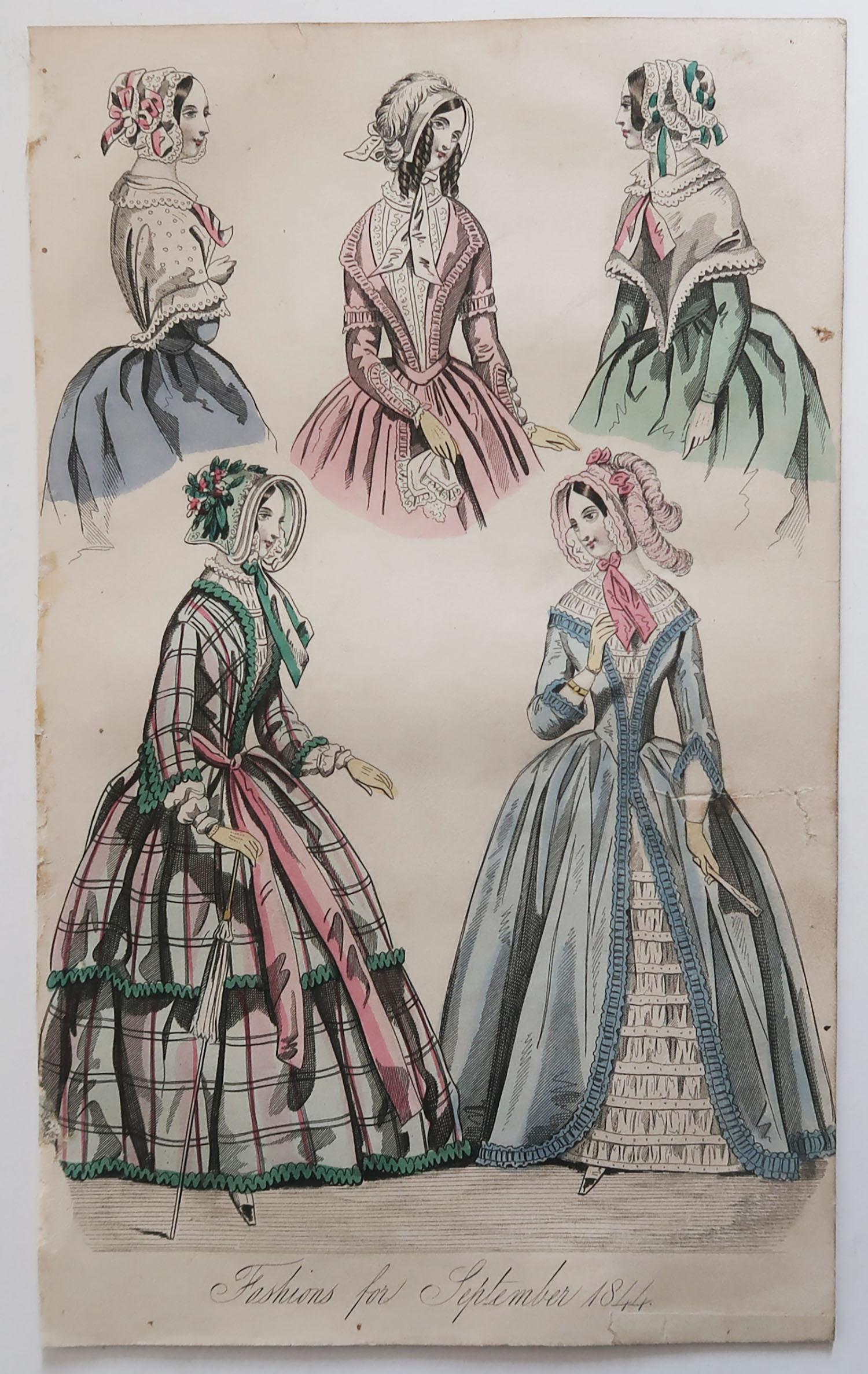 Mid-19th Century Set of 12 Original Antique Fashion Prints, circa 1840