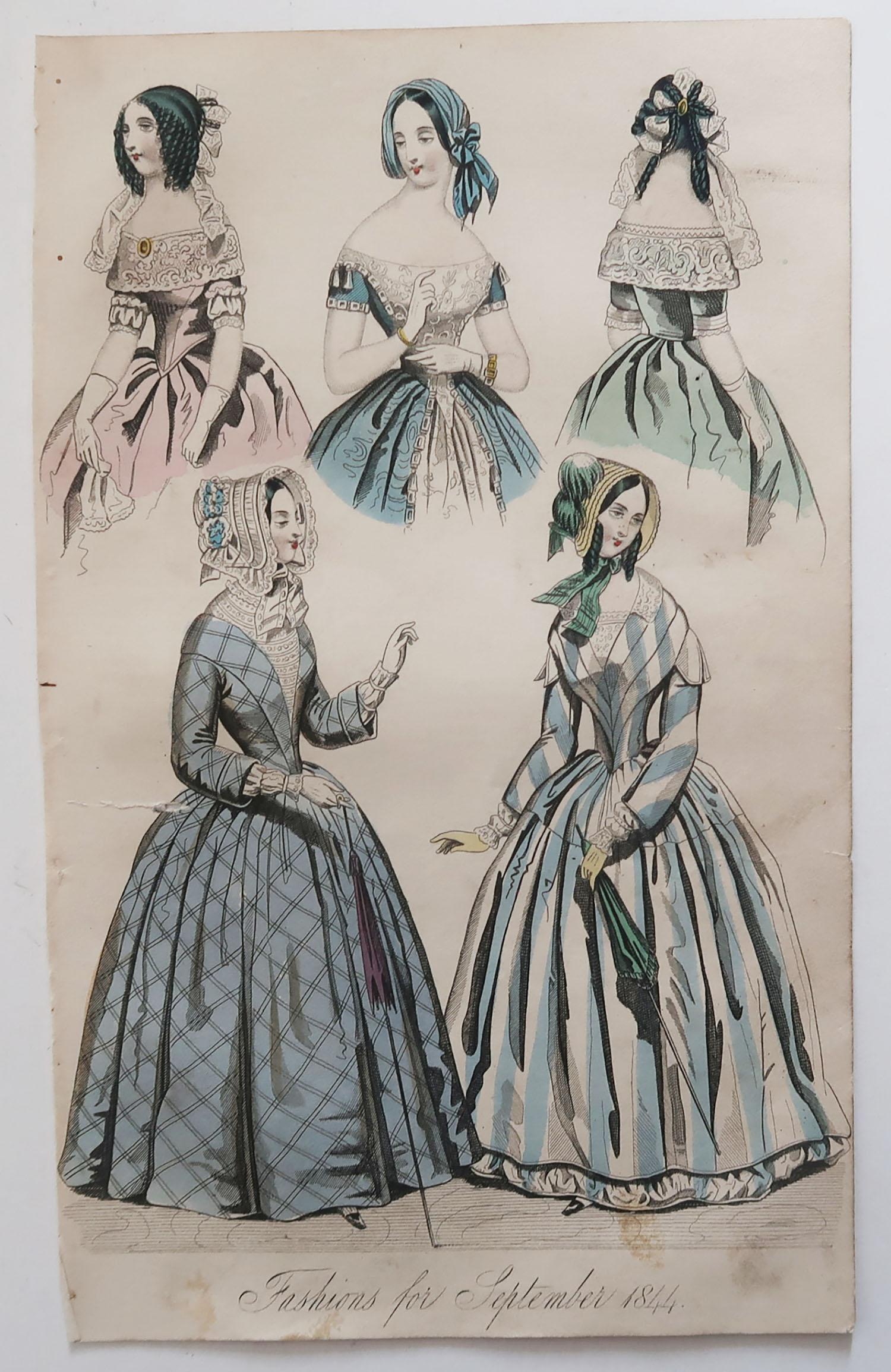 Paper Set of 12 Original Antique Fashion Prints, circa 1840