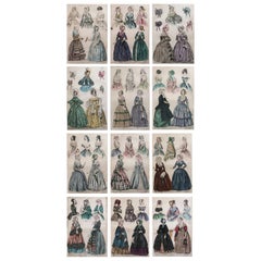 Set of 12 Original Antique Fashion Prints, circa 1840