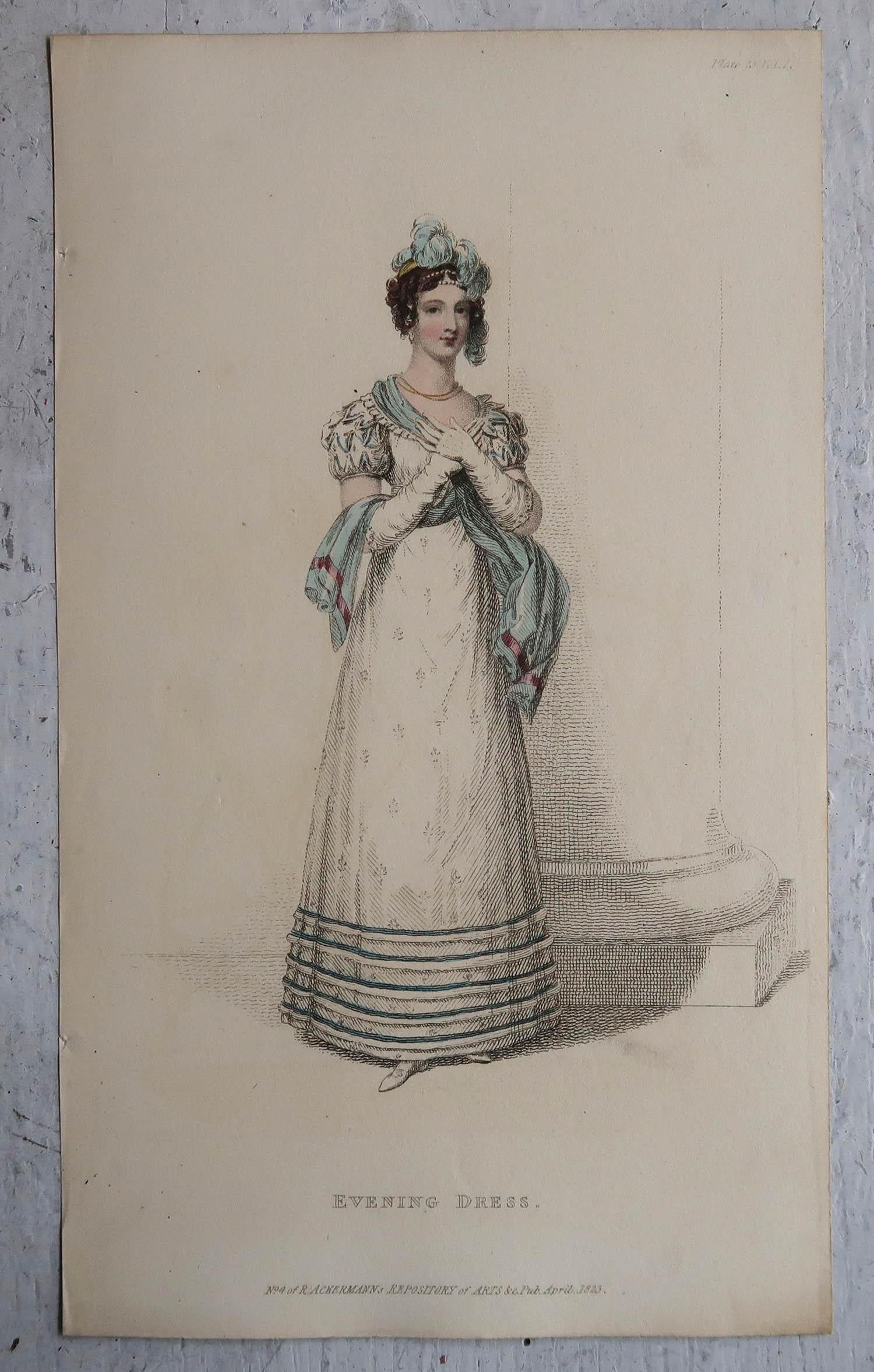 Paper Set of 12 Original Antique Fashion Prints, Dated 1823