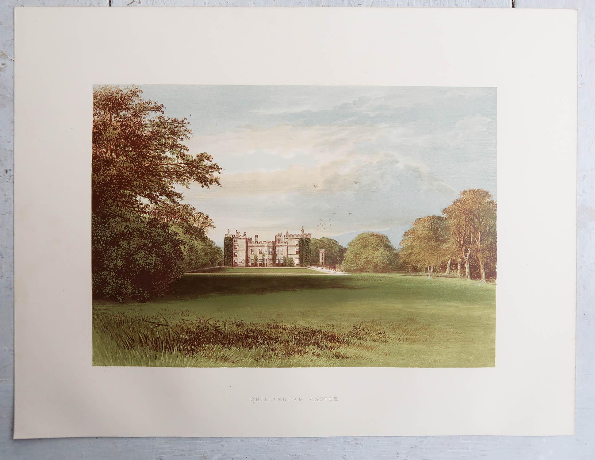 Ensemble de 12 estampes anciennes originales de châteaux anglais, vers 1880 en vente 2