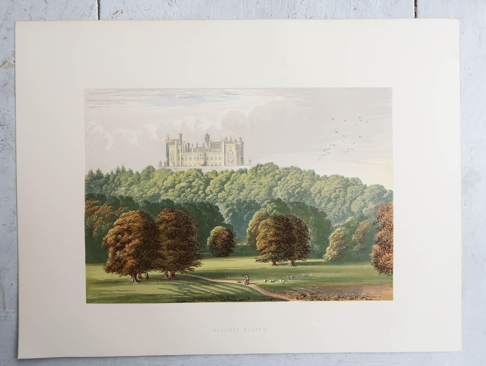 Ensemble de 12 estampes anciennes originales de châteaux anglais, vers 1880 en vente 3