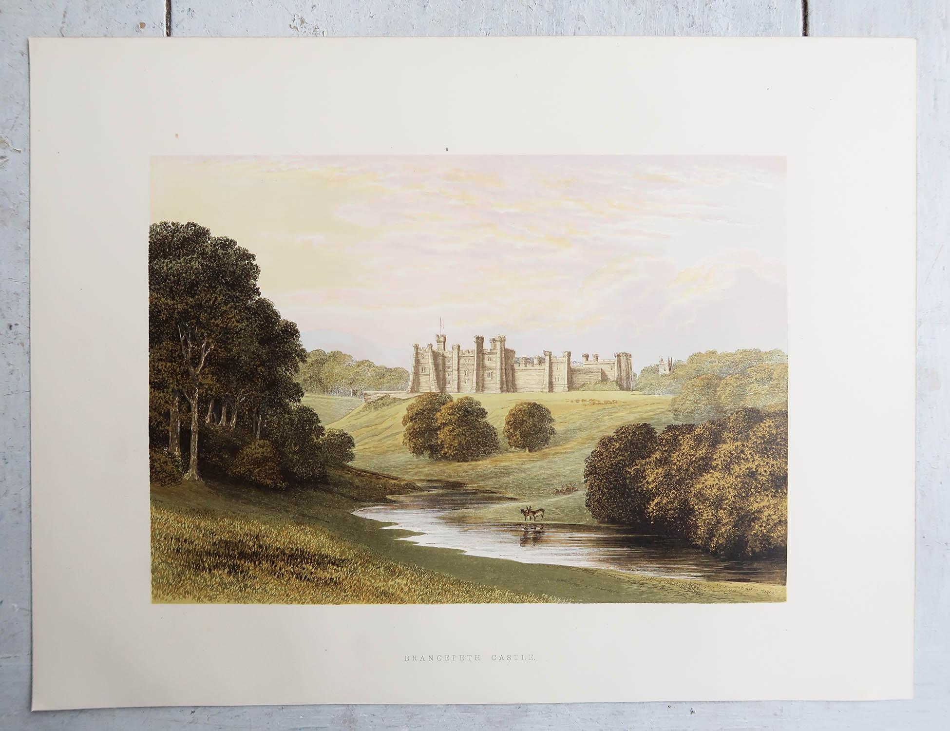 Ensemble de 12 estampes anciennes originales de châteaux anglais, vers 1880 en vente 4