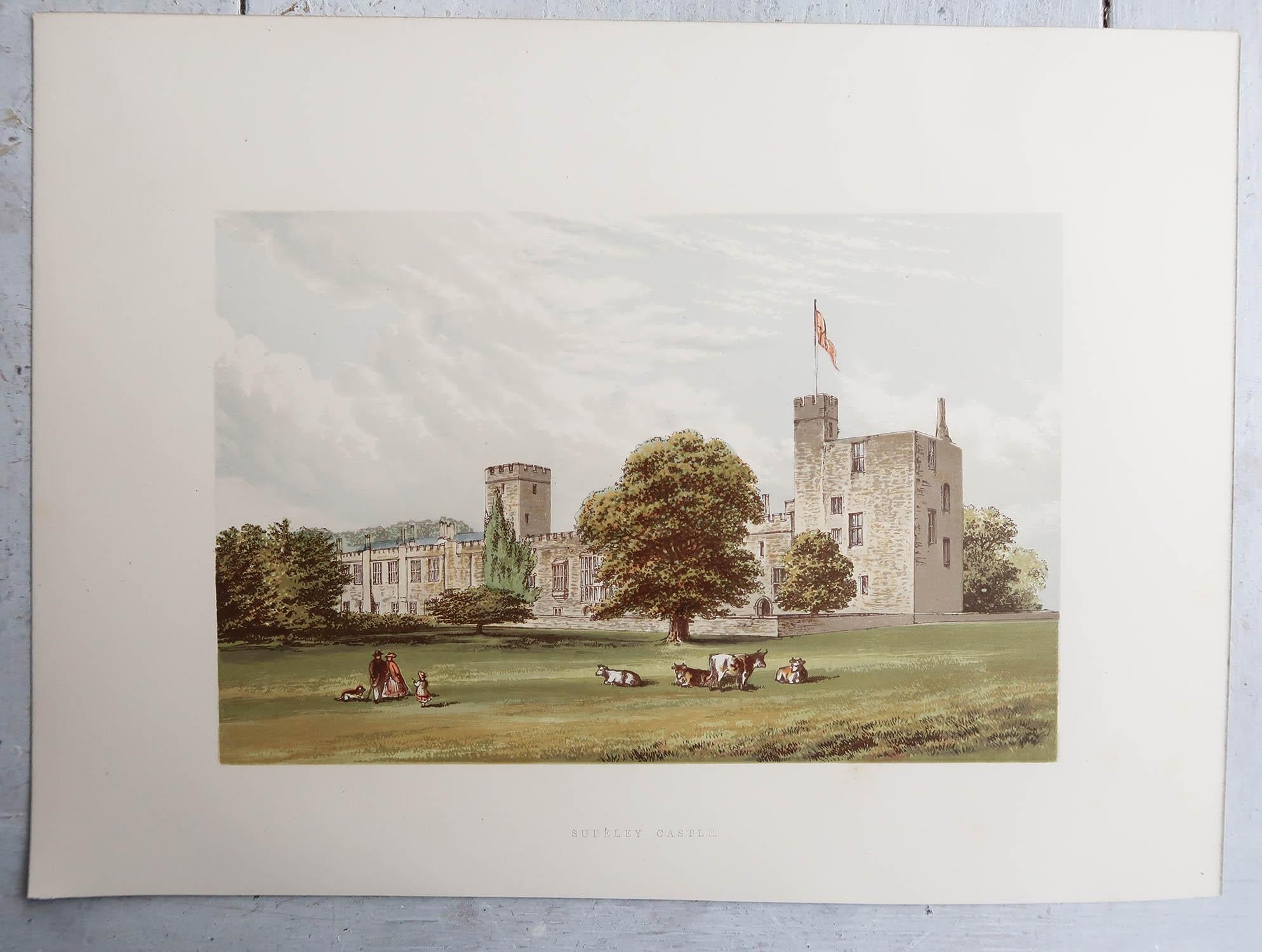 Anglais Ensemble de 12 estampes anciennes originales de châteaux anglais, vers 1880 en vente