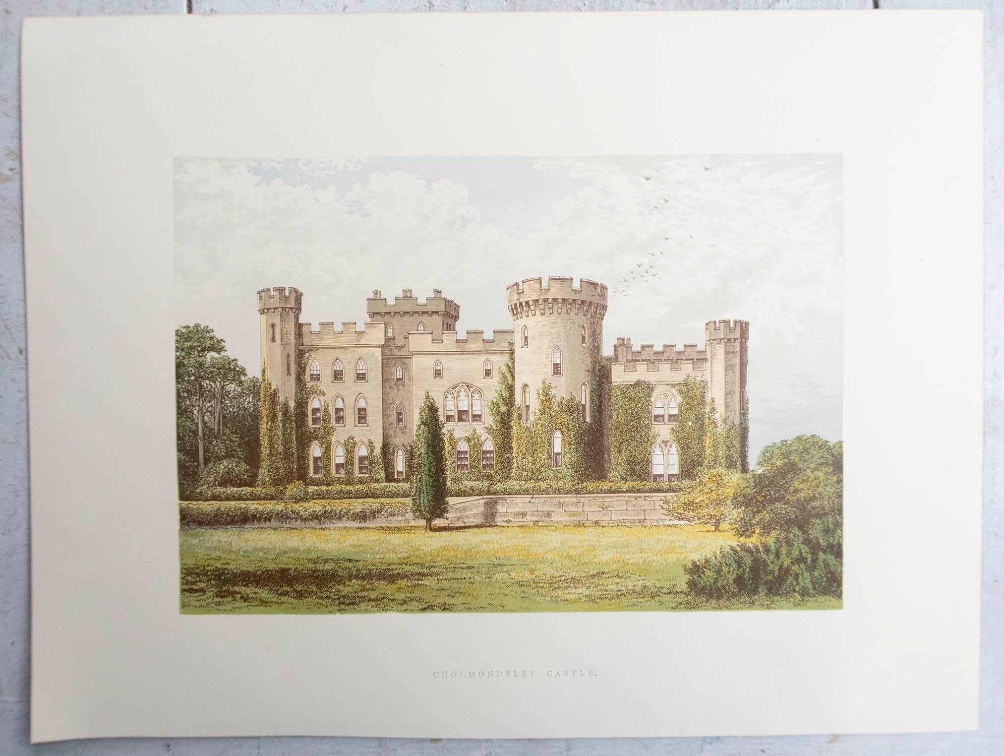 Anglais Ensemble de 12 estampes anciennes originales de châteaux anglais, vers 1880