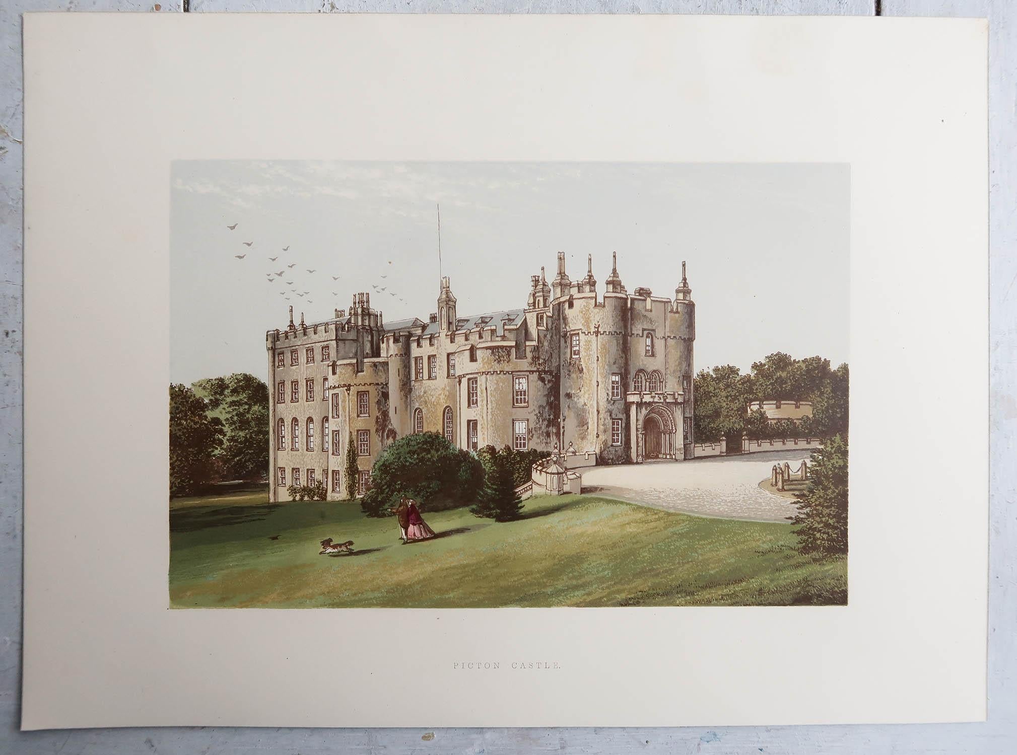 Autre Ensemble de 12 estampes anciennes originales de châteaux anglais, vers 1880 en vente