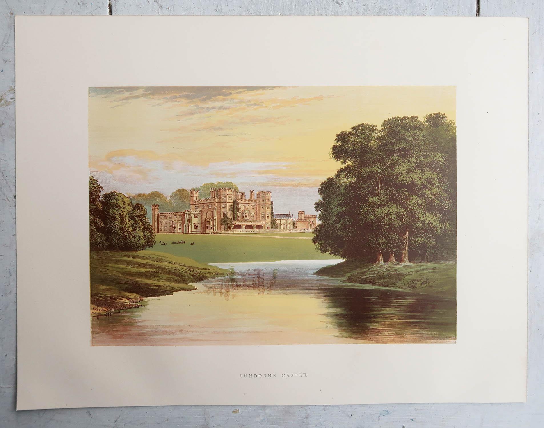 XIXe siècle Ensemble de 12 estampes anciennes originales de châteaux anglais, vers 1880 en vente
