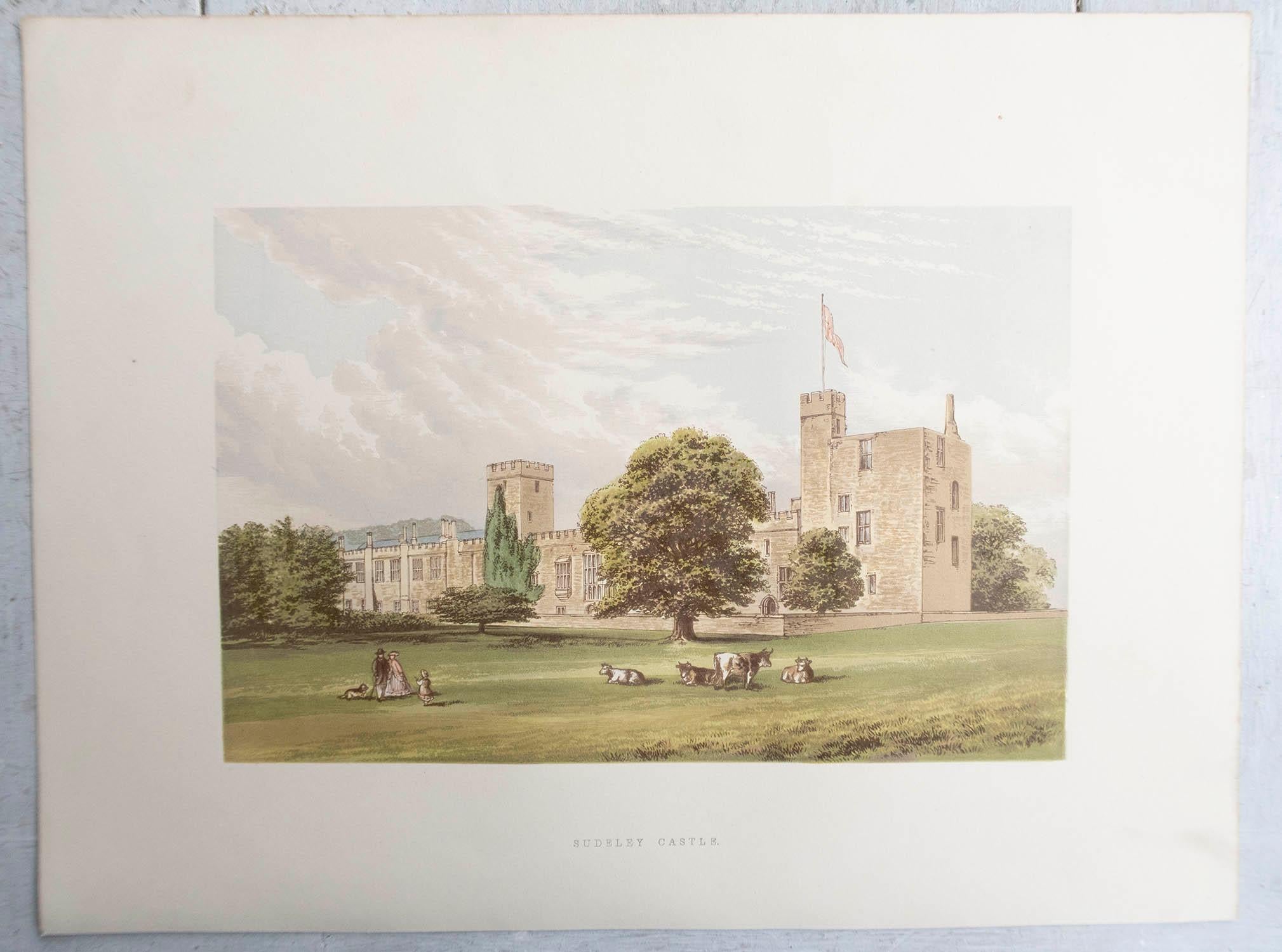 Papier Ensemble de 12 estampes anciennes originales de châteaux anglais, vers 1880