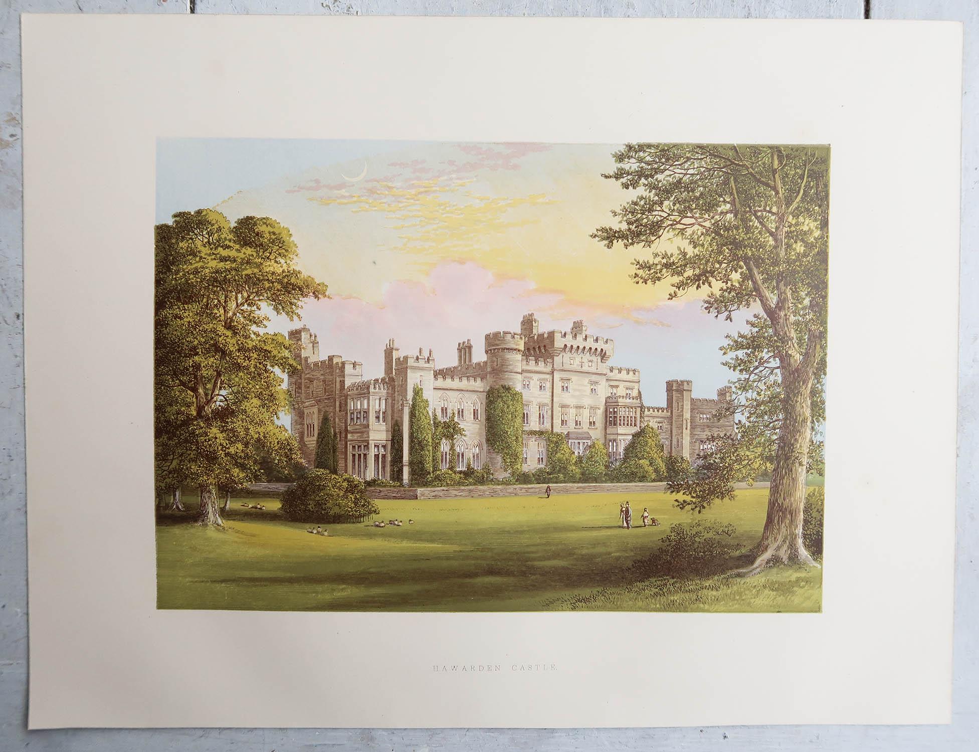Ensemble de 12 estampes anciennes originales de châteaux anglais, vers 1880 en vente 1