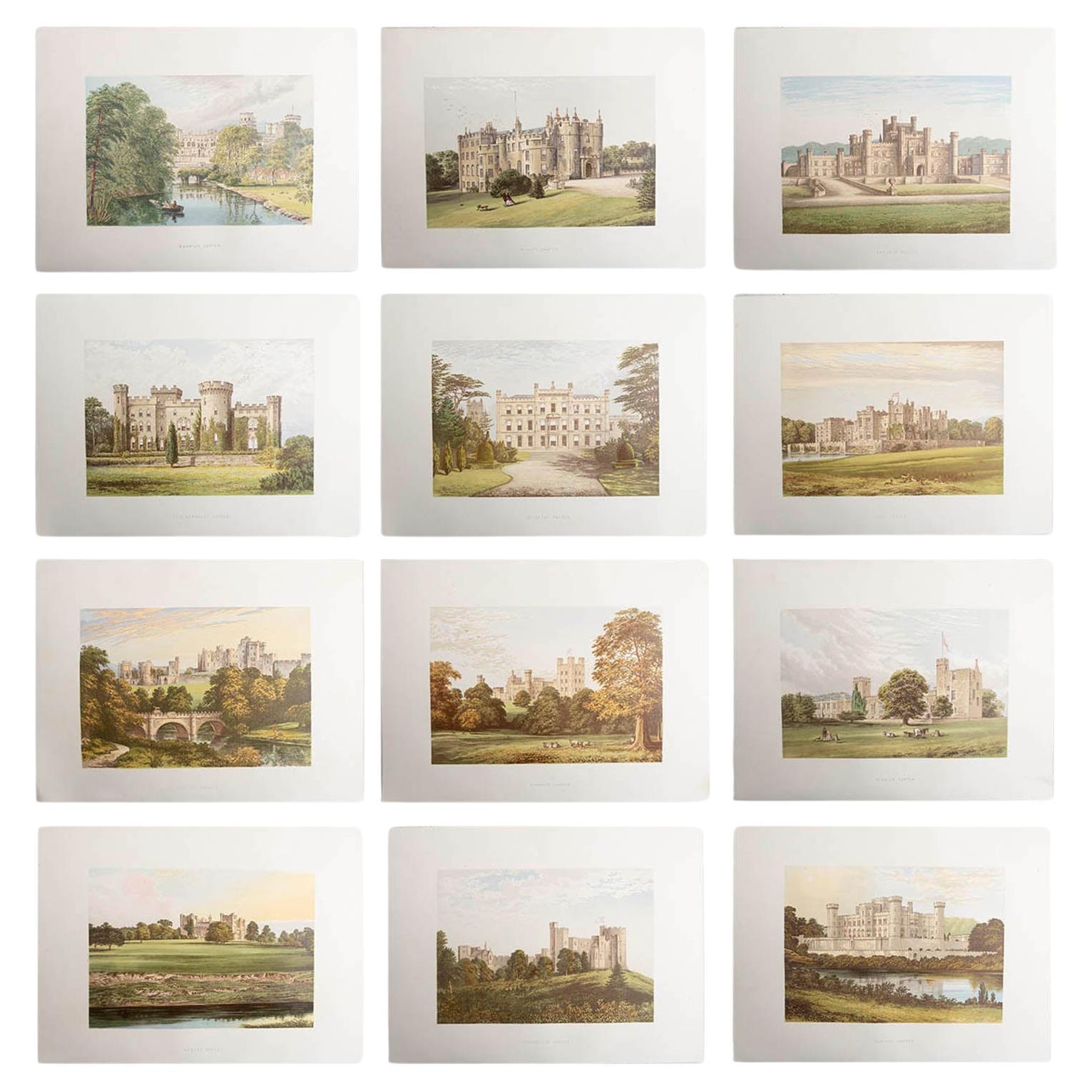 Set of 12 Original Antique Prints of English Castles, C.1880 For Sale