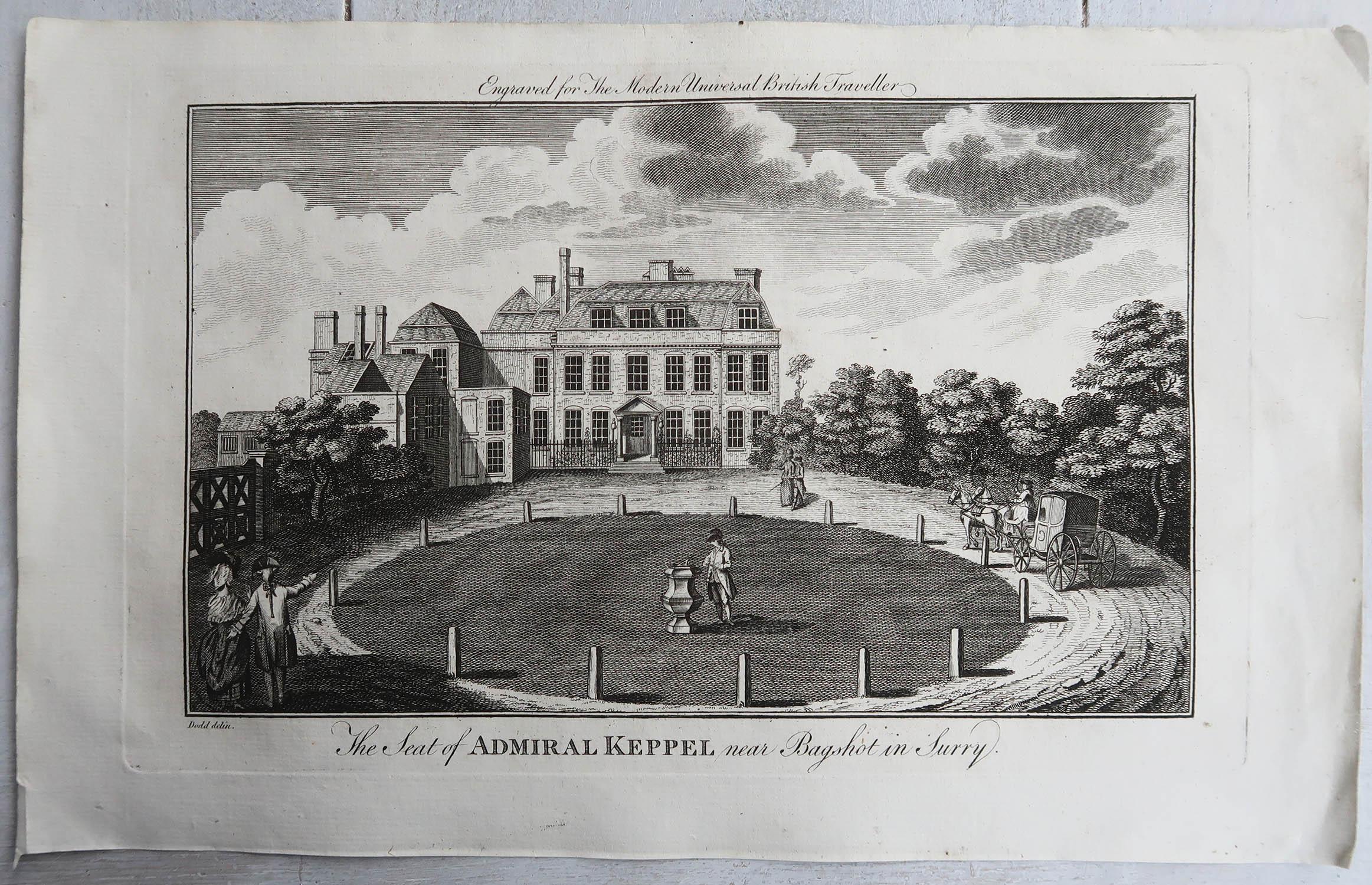 Satz von 12 Original-Antikdrucken von englischen Landhäusern und Gärten, C.1790 (Englisch) im Angebot