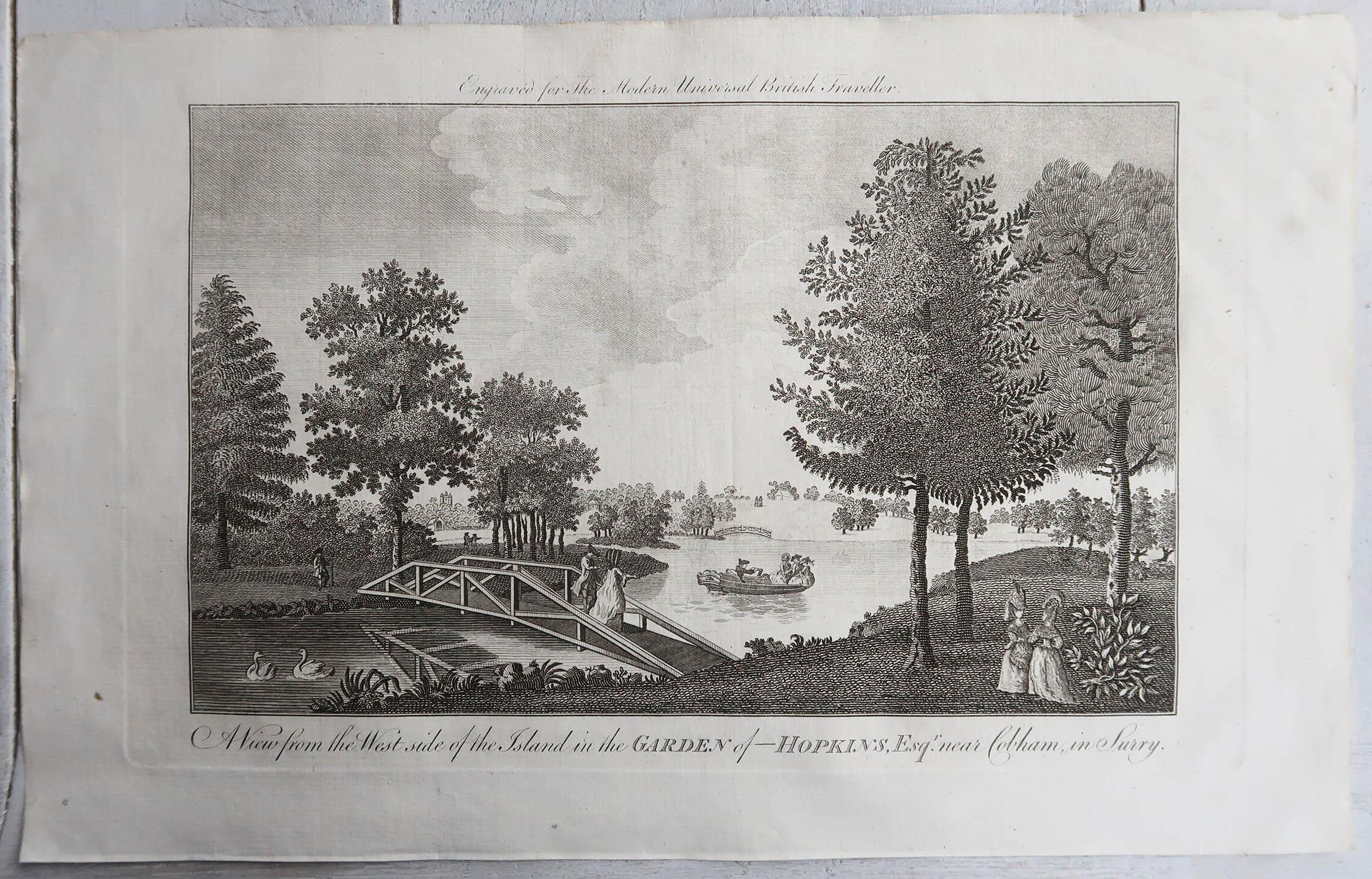 Satz von 12 Original-Antikdrucken von englischen Landhäusern und Gärten, C.1790 (Spätes 18. Jahrhundert) im Angebot