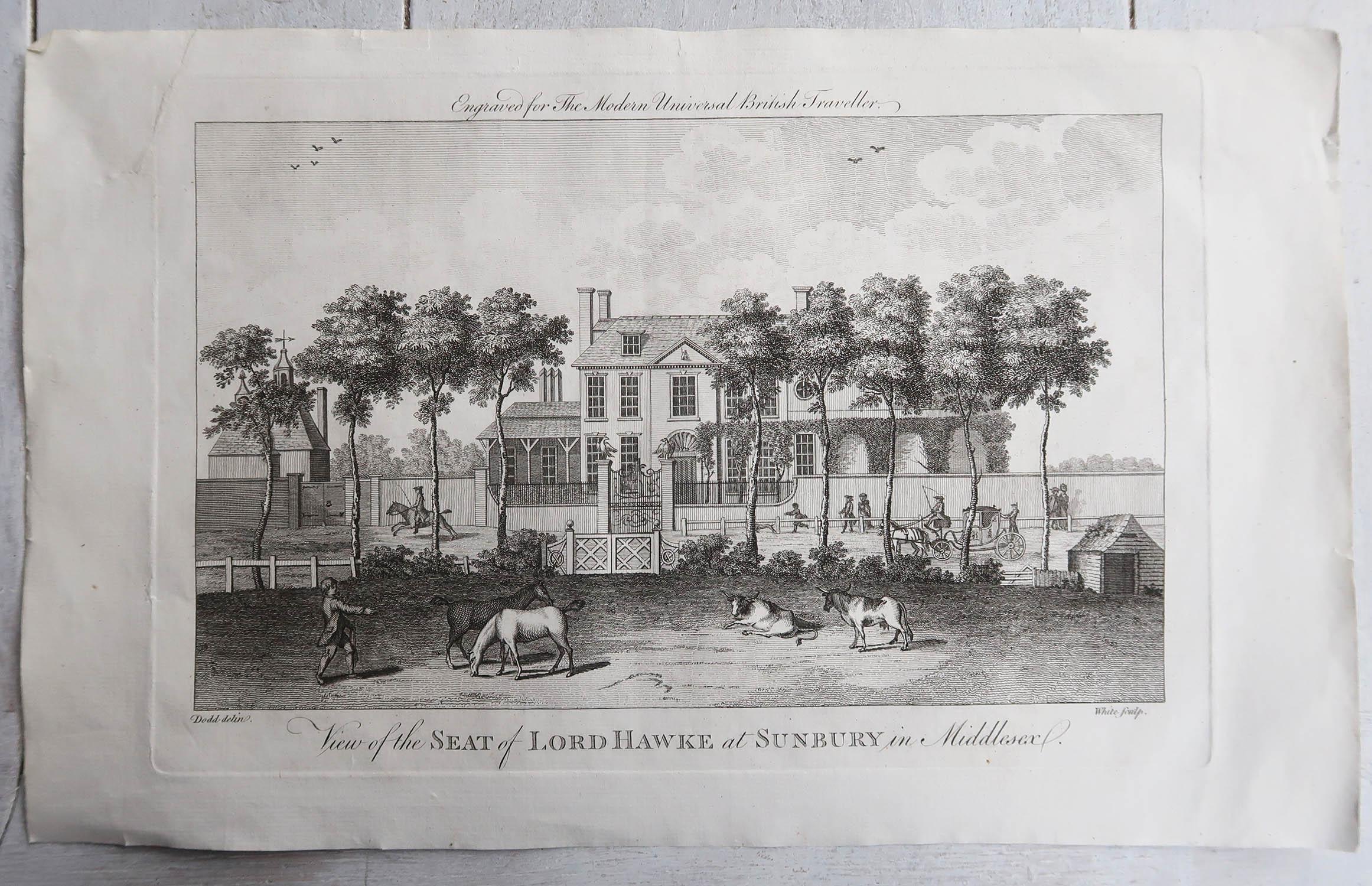 Satz von 12 Original-Antikdrucken von englischen Landhäusern und Gärten, C.1790 im Angebot 1