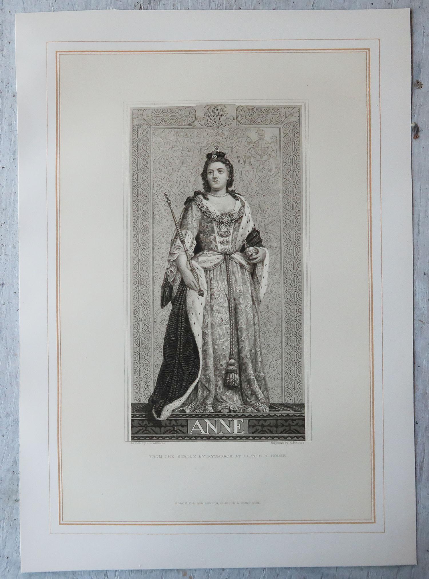 Paper Set of 12 Original Antique Prints of English Kings and Queens, C.1870
