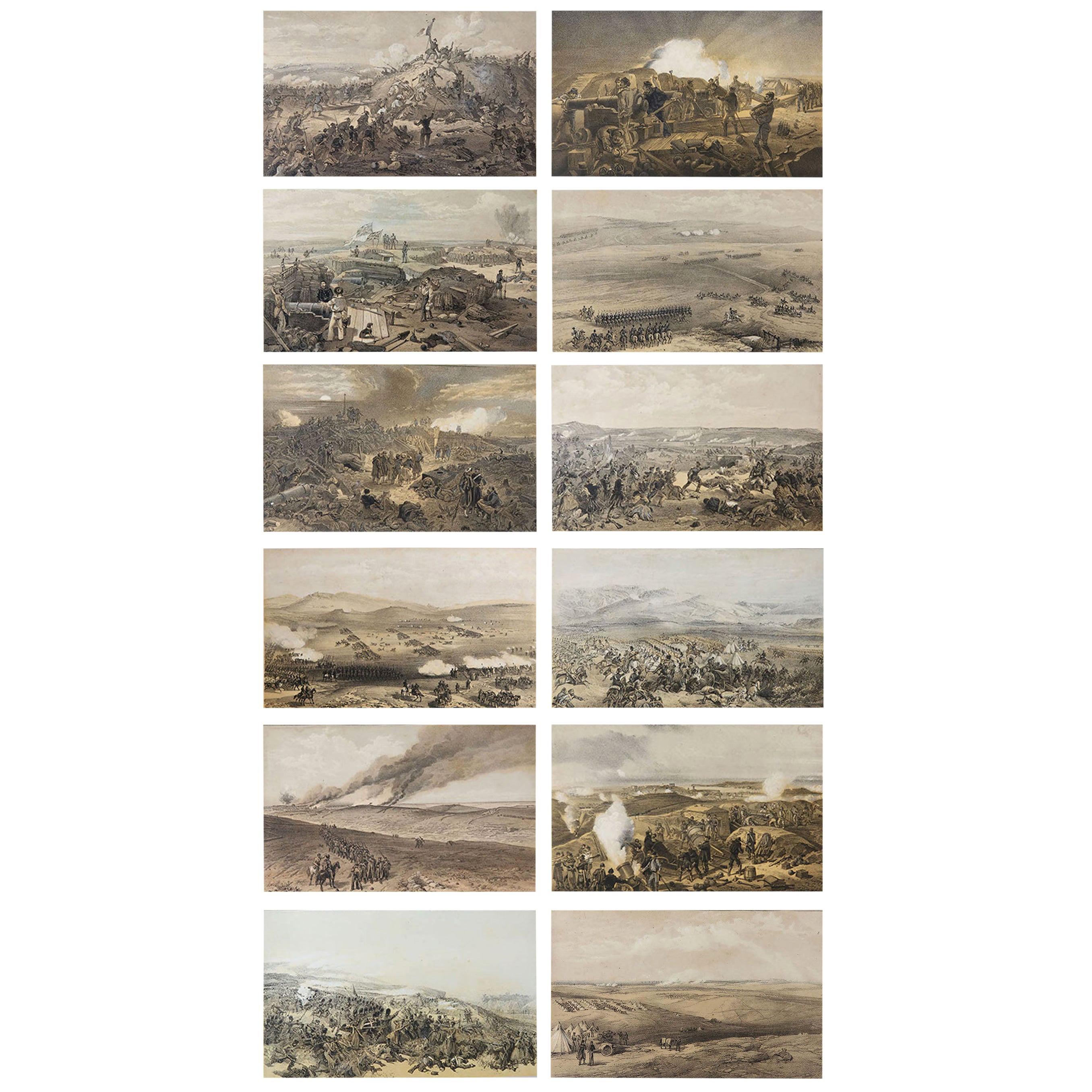 Ensemble de 12 estampes anciennes originales des guerres de Crimée, vers 1860 en vente