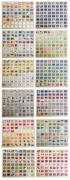 Set of 12 Original Vintage Prints of Yacht Flags, Dated 1923