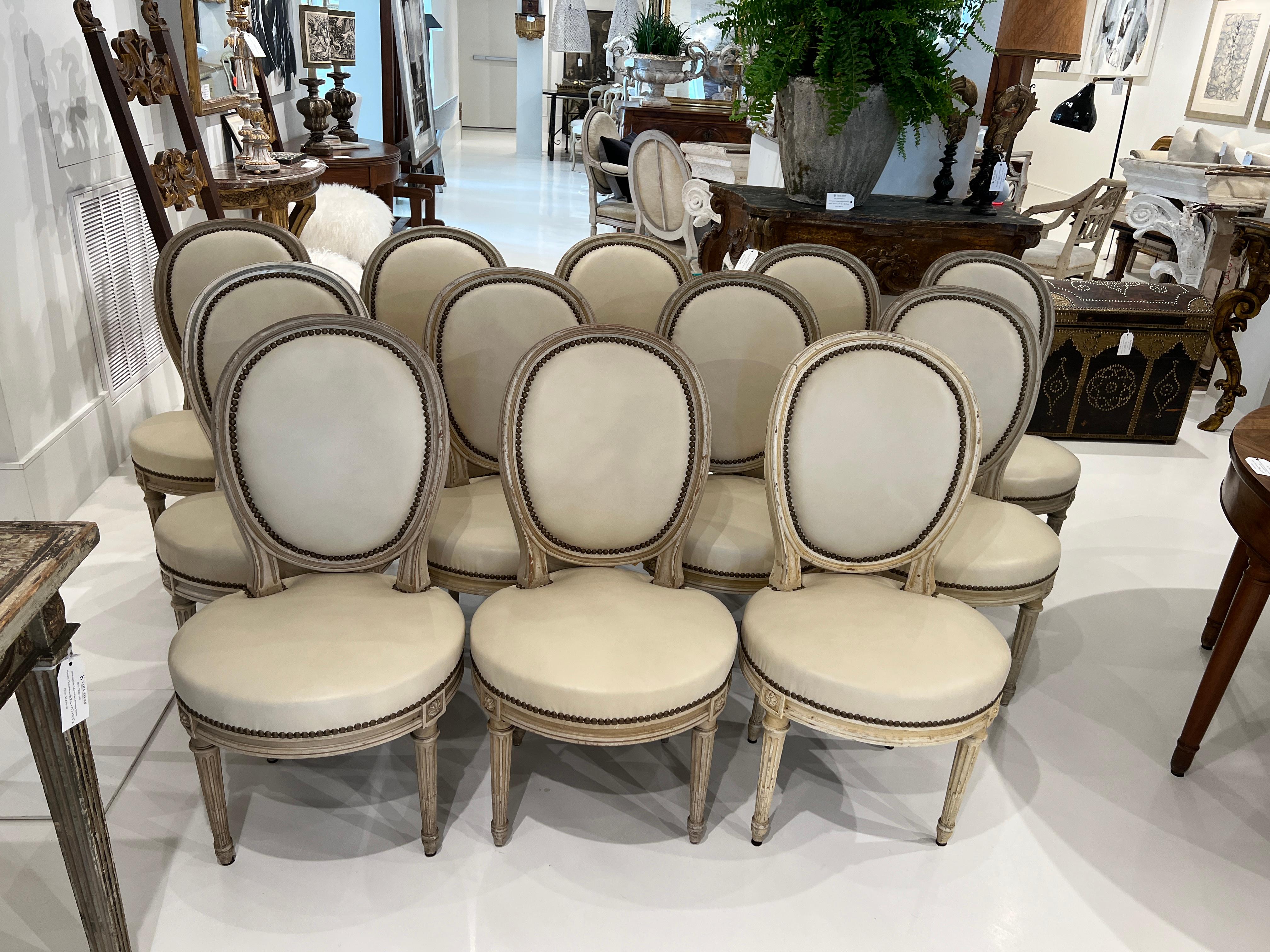 Set of 12 Oval Back Chairs with Leather 6