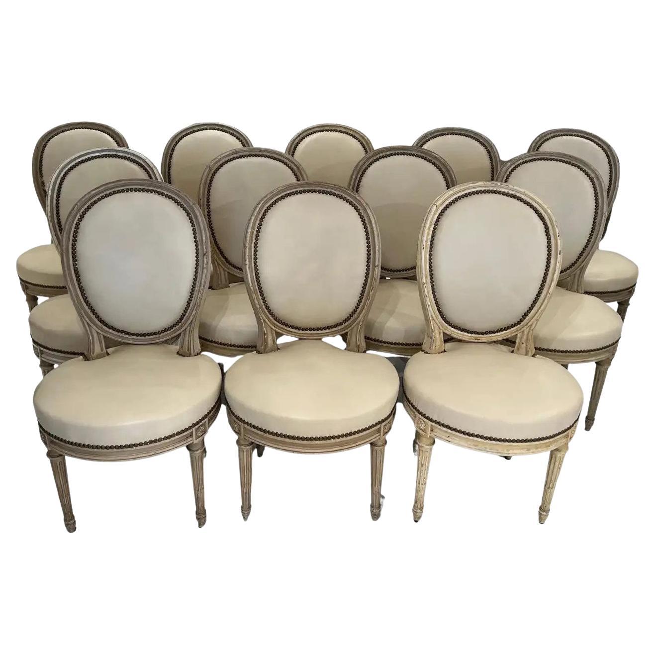 Set of 12 Oval Back Chairs with Leather