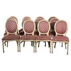 Set of 12 Paint Decorated French Oval Back Louis XVI Style Dining Chairs
