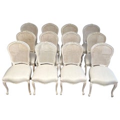 Set of 12 Painted and Upholstered French Louis XV Style Dining Chairs