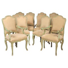 Vintage Set of 12 Painted Louis XV Style Dining Room Chairs