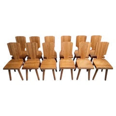 Set of 12 Pierre Chapo S28 Chairs in oak by Chapo Creation