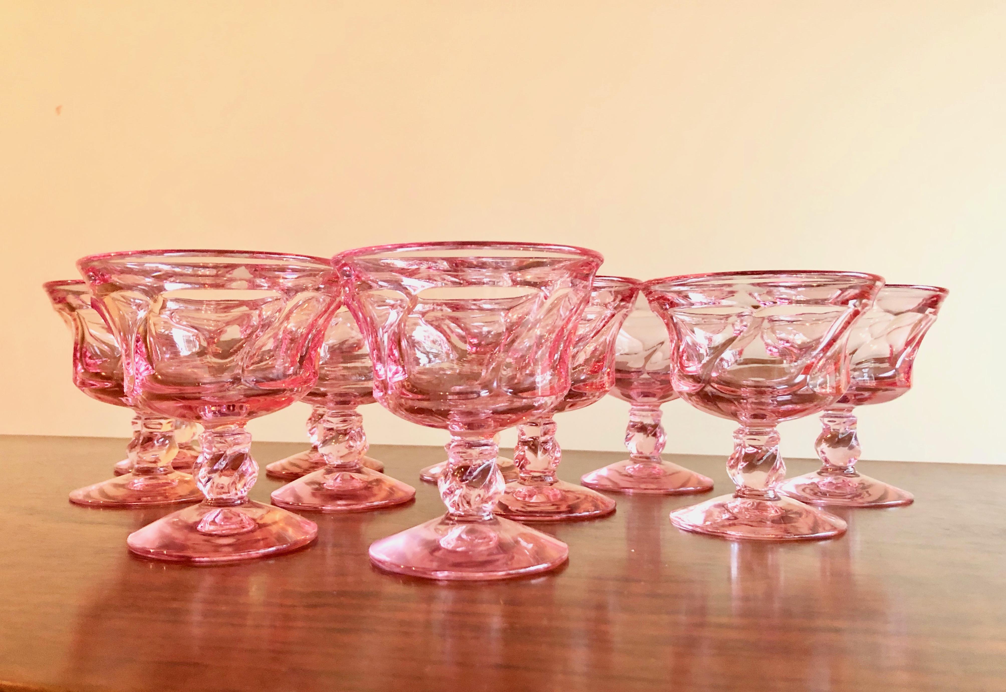 Set of 12 Pink Fostoria Sherbert Glasses 3