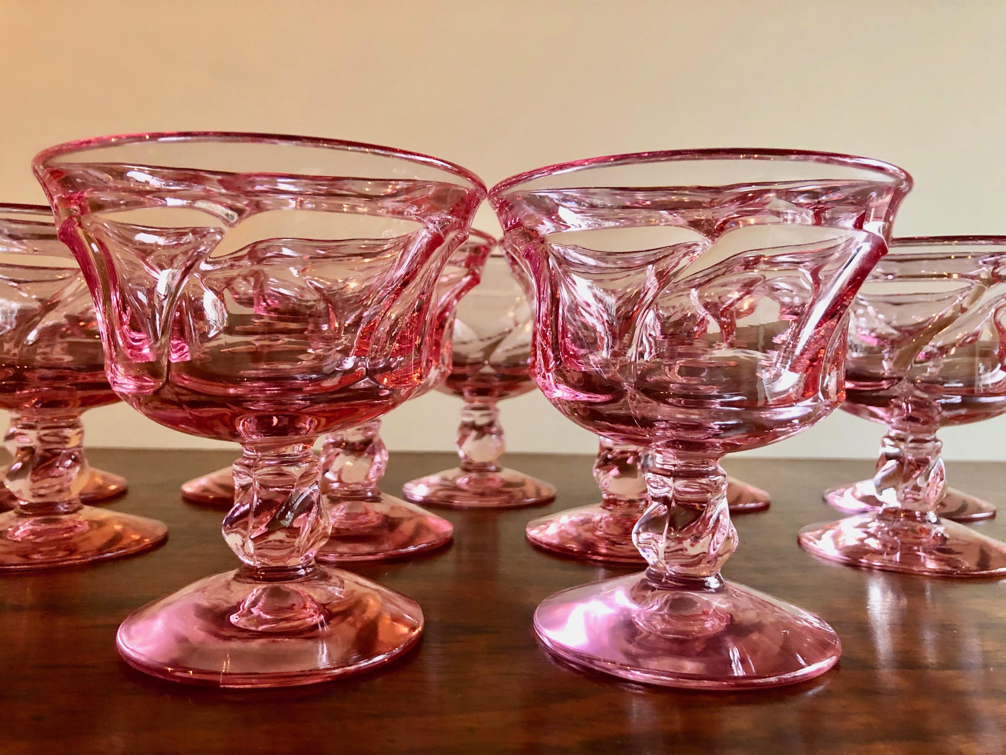 Set of 12 Pink Fostoria Sherbert Glasses 4