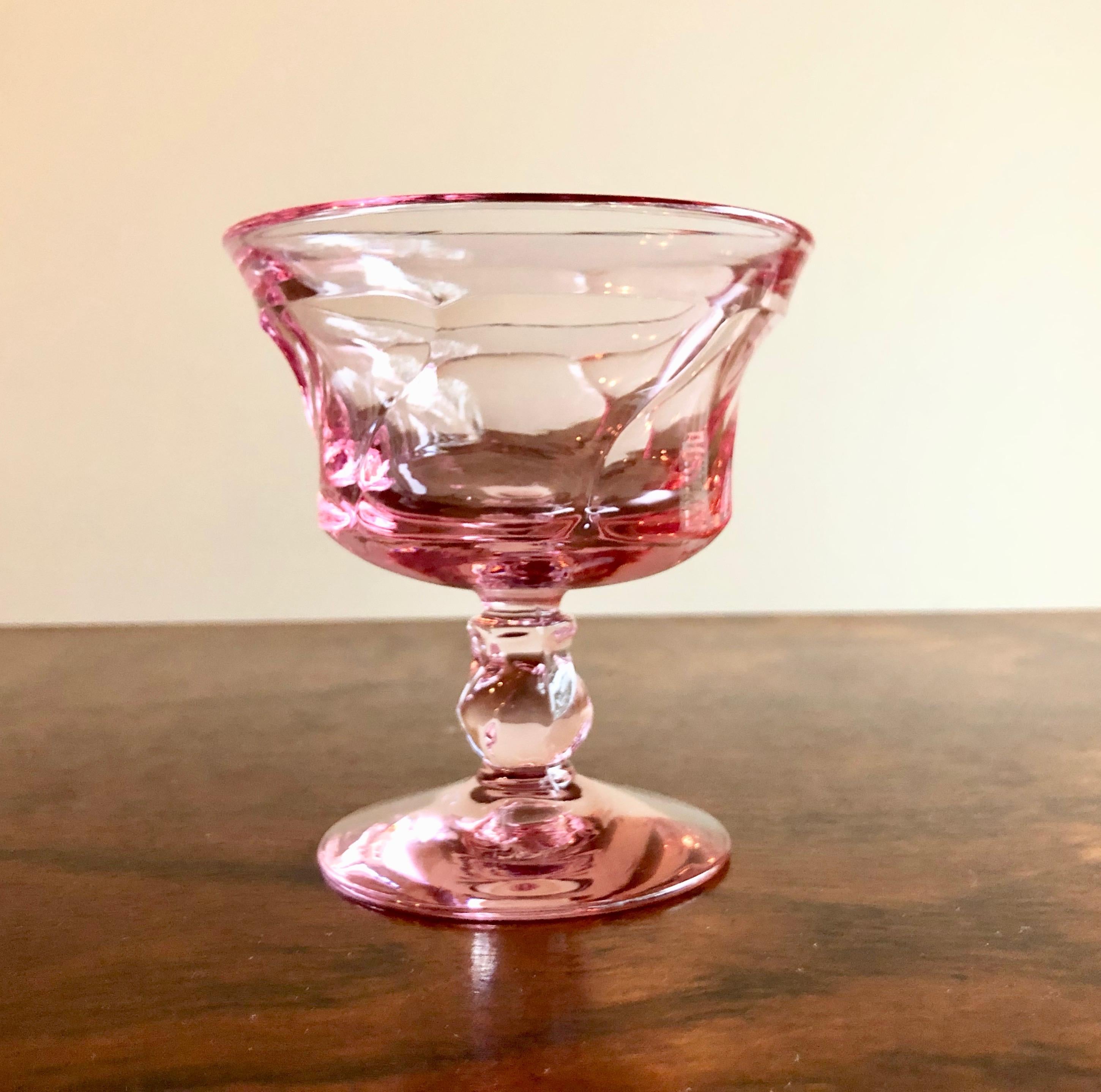 Set of 12 Mid-Century Modern pink Fostoria Sherbert / champagne glasses.