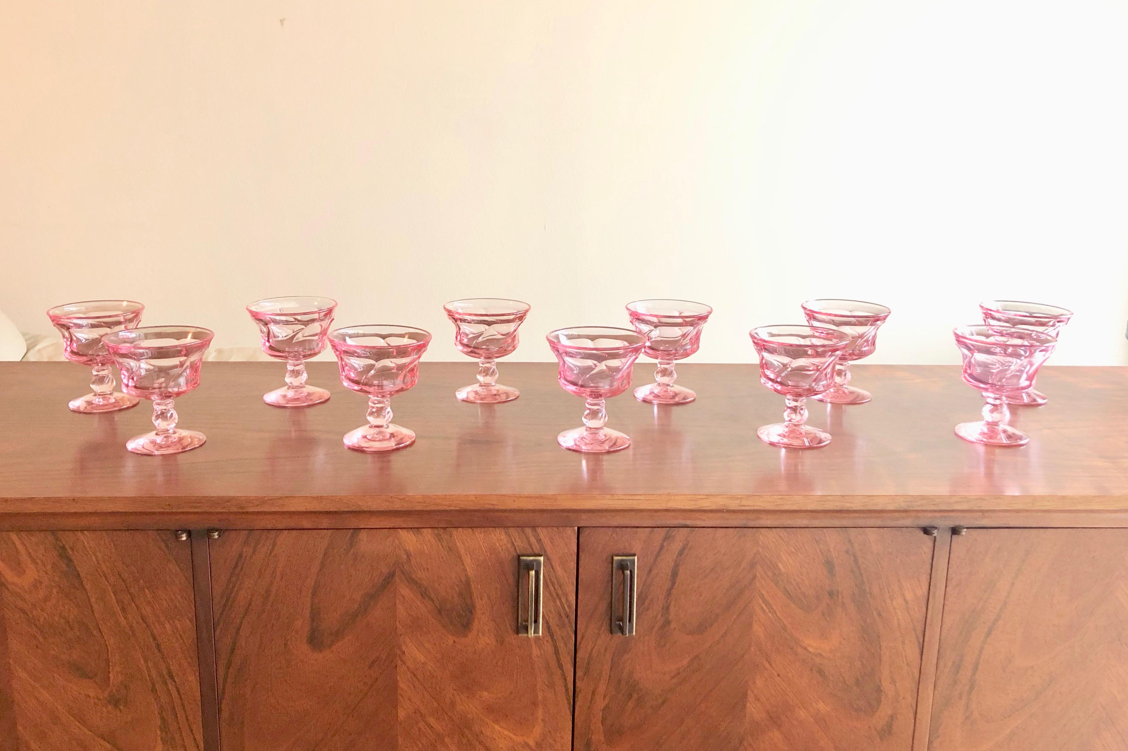 Mid-Century Modern Set of 12 Pink Fostoria Sherbert Glasses