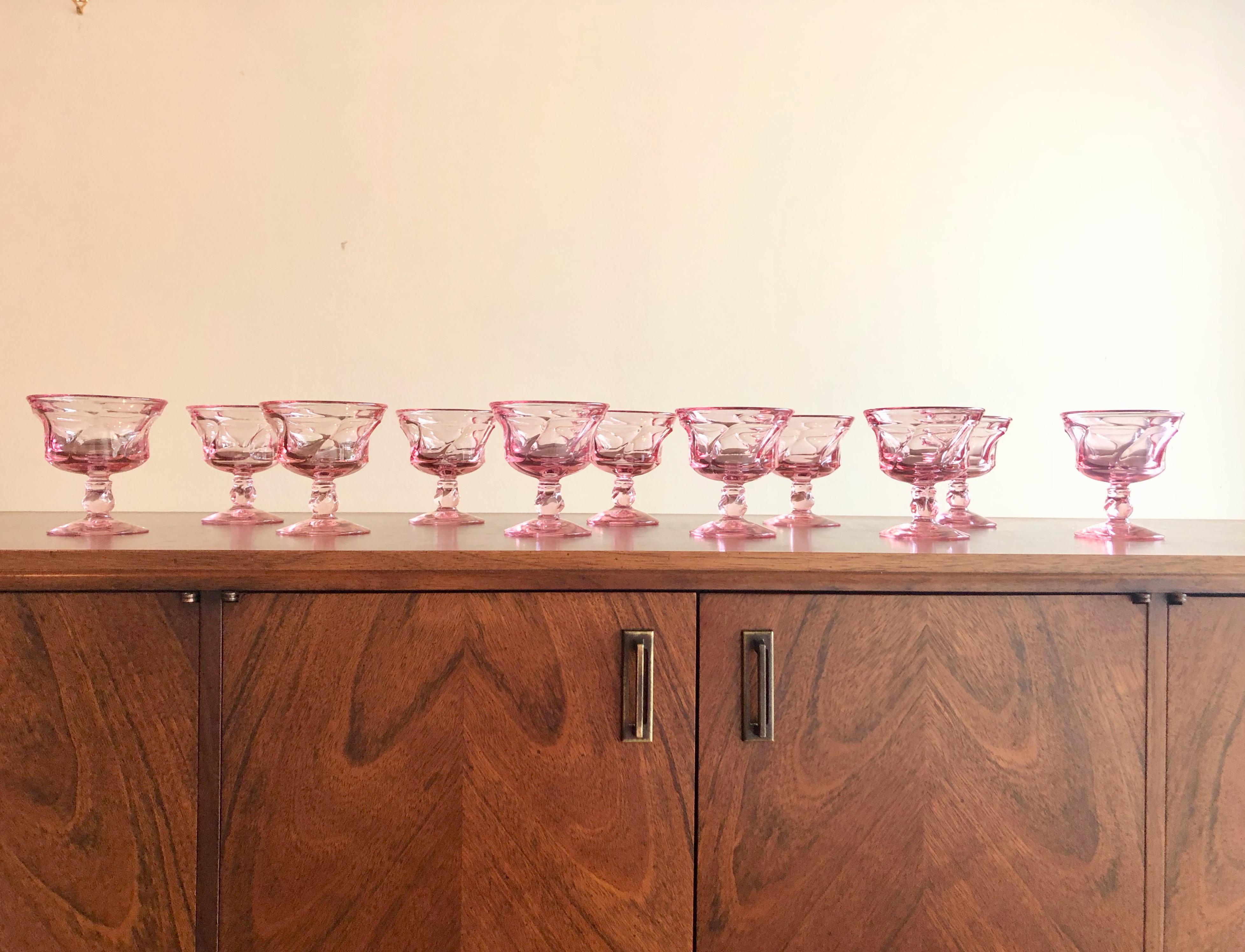 American Set of 12 Pink Fostoria Sherbert Glasses