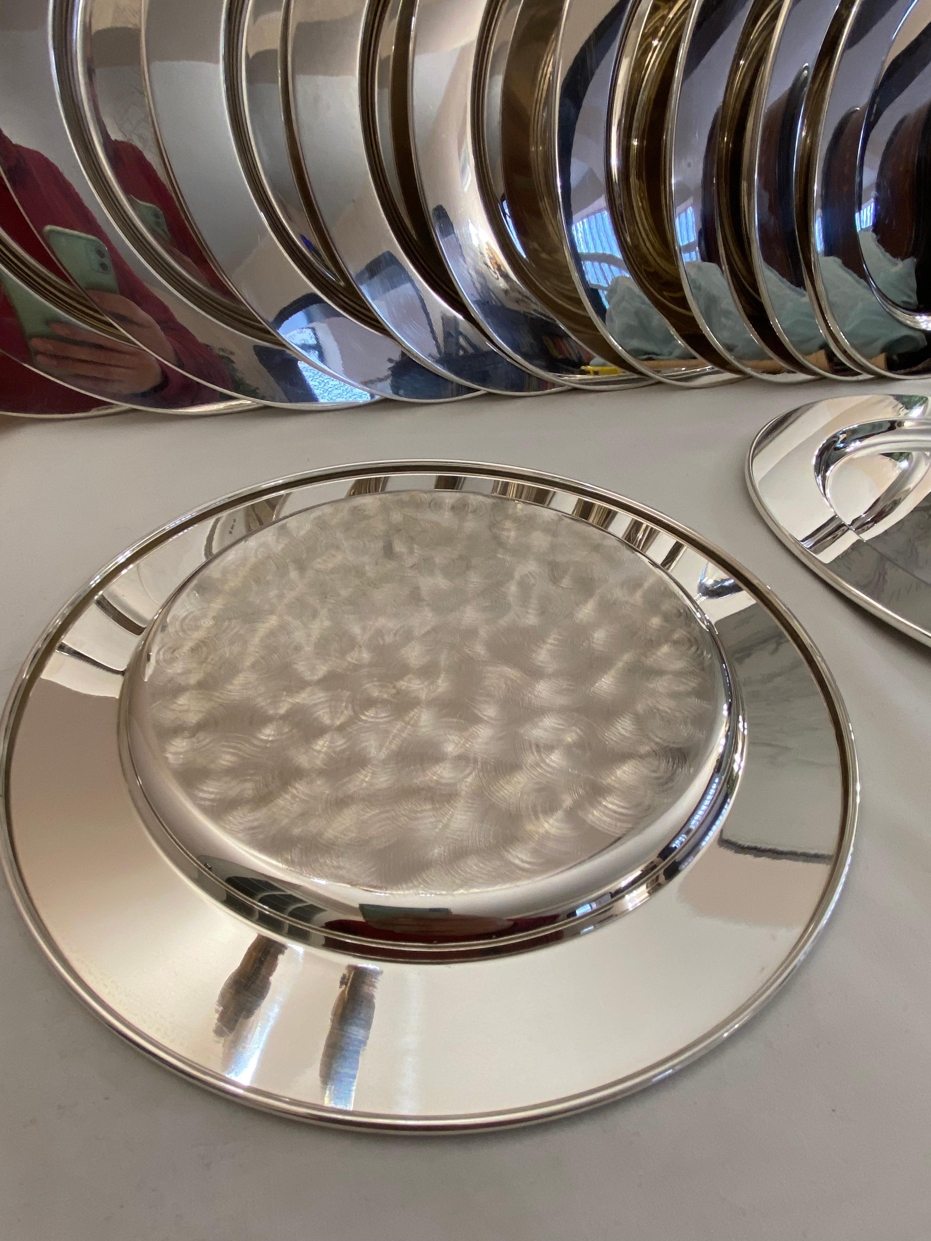 Women's or Men's Set of 12 Placemats in 800 Silver, Italian Production, Greggio Padova Silverware For Sale