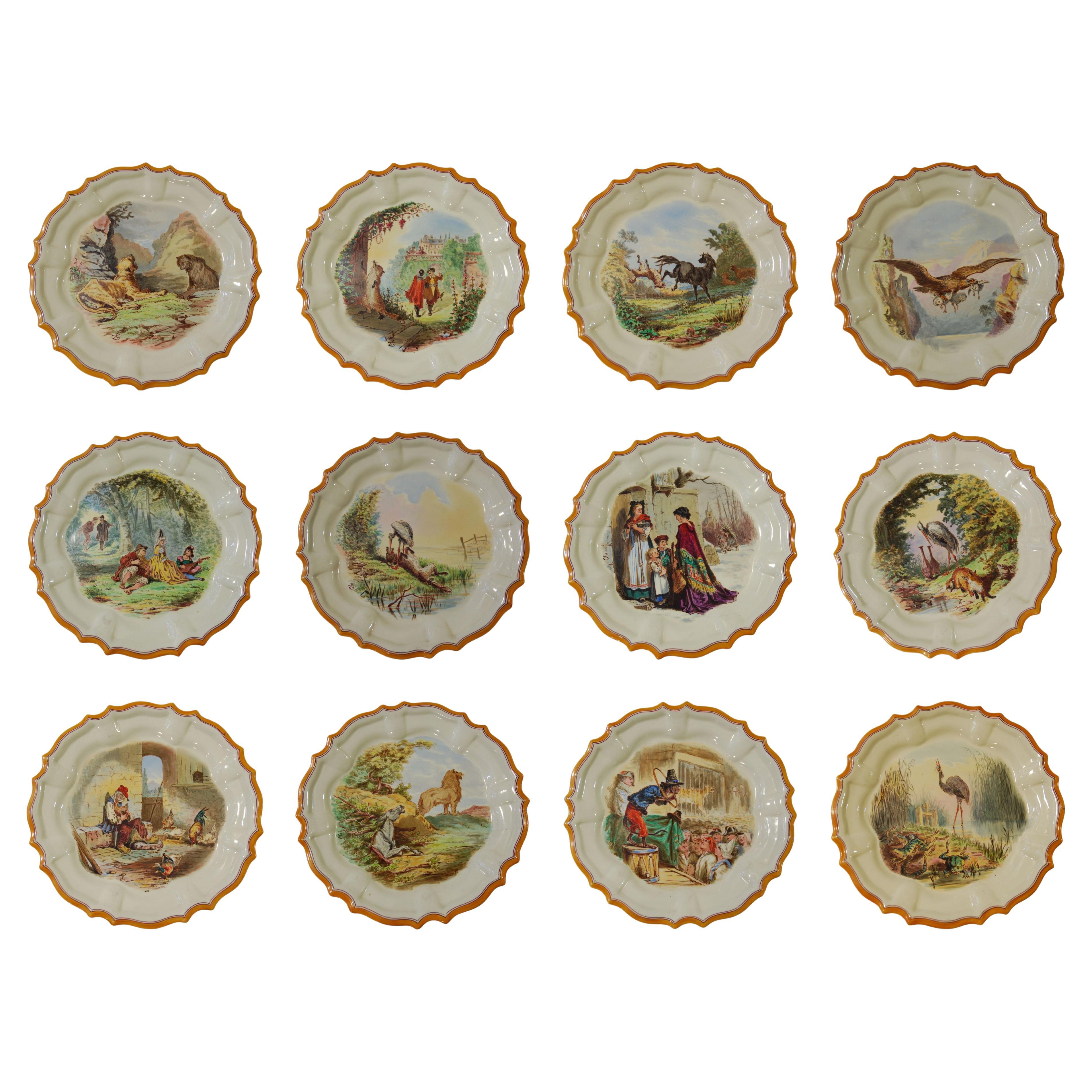 Set of 12 Plates, Aesop Fables, Wedgwood, circa 1860
