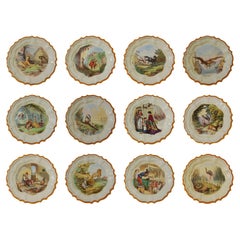 Antique Set of 12 Plates, Aesop Fables, Wedgwood, circa 1860